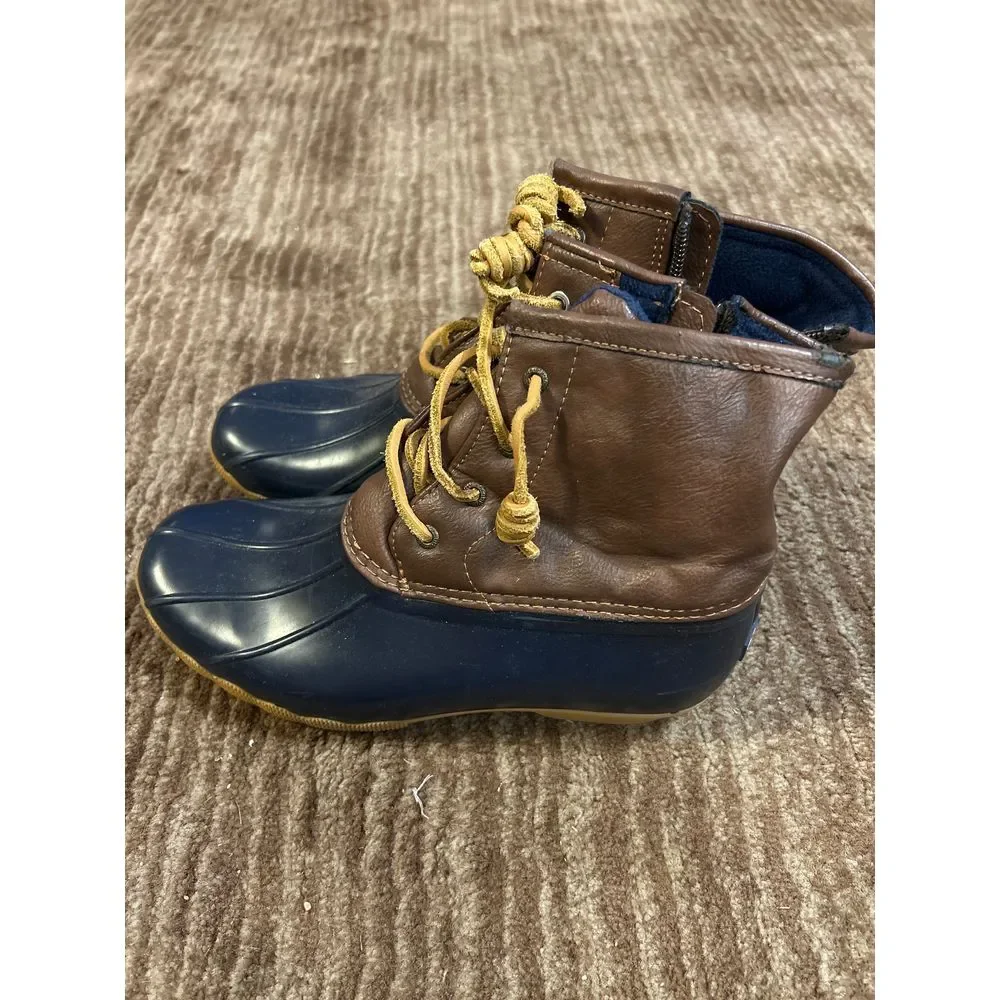 Sherry Saltwater Duck Boots Navy Blue‎ & Brown Leather Waterproof Winter Rain 5M